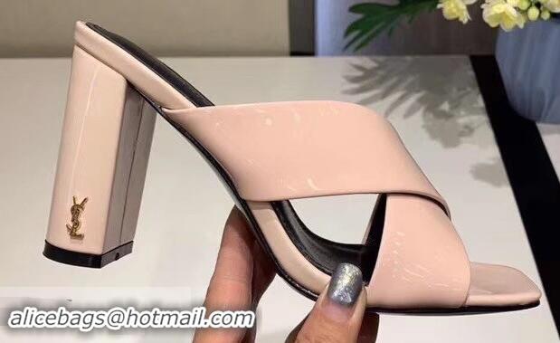 Unique Grade Saint Laurent Heel 6.5cm/9cm Leather Loulou Mules Y93510 Patent Nude