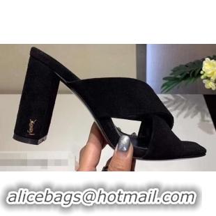 Low Cost Saint Laurent Heel 6.5cm/9cm Leather Loulou Mules Y93510 Suede Black