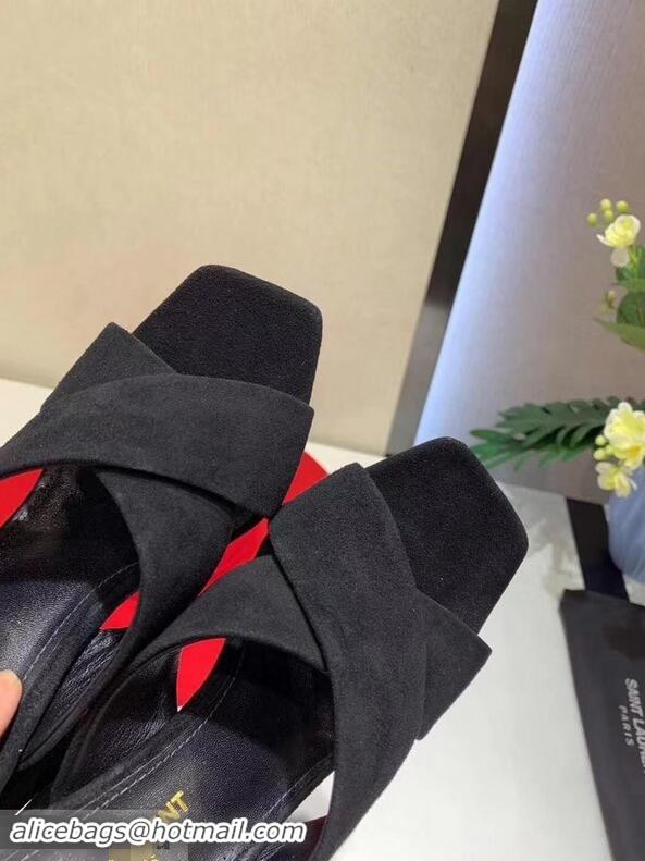 Low Cost Saint Laurent Heel 6.5cm/9cm Leather Loulou Mules Y93510 Suede Black