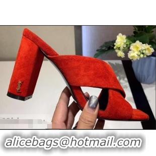 Replica Saint Laurent Heel 6.5cm/9cm Leather Loulou Mules Y93510 Suede Red