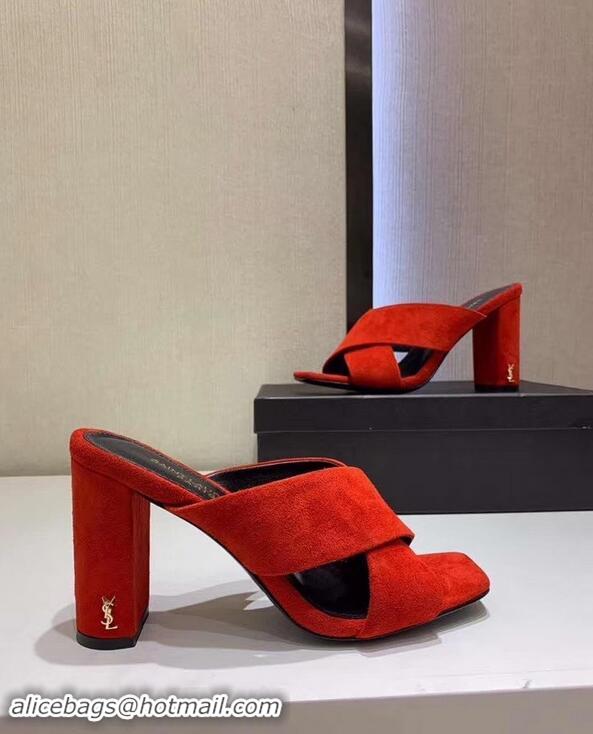 Replica Saint Laurent Heel 6.5cm/9cm Leather Loulou Mules Y93510 Suede Red