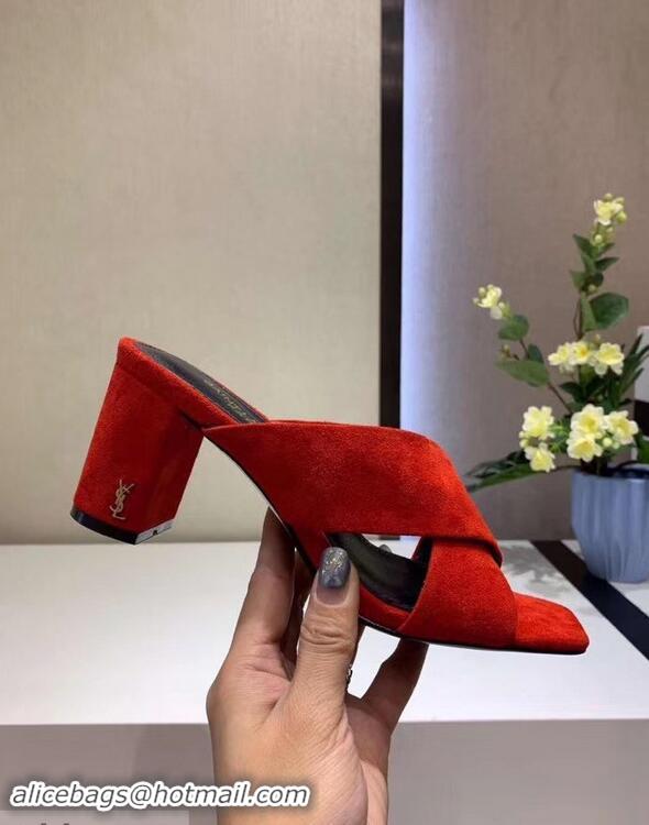 Replica Saint Laurent Heel 6.5cm/9cm Leather Loulou Mules Y93510 Suede Red