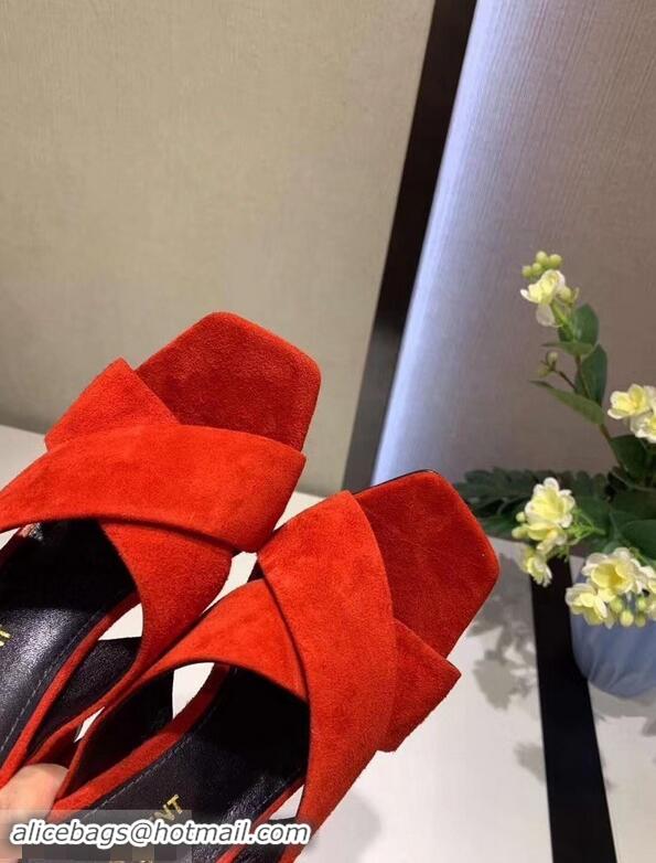 Replica Saint Laurent Heel 6.5cm/9cm Leather Loulou Mules Y93510 Suede Red