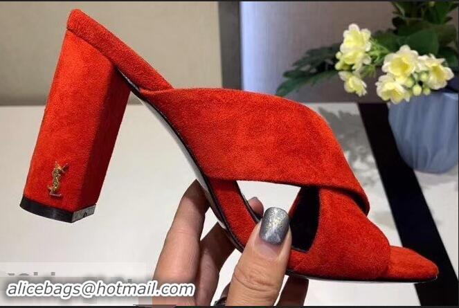 Replica Saint Laurent Heel 6.5cm/9cm Leather Loulou Mules Y93510 Suede Red