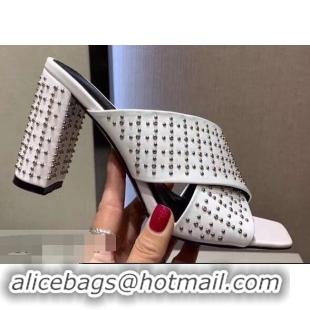 Low Price Laurent Heel 6.5cm/9cm Leather Loulou Mules Y93510 Studded White