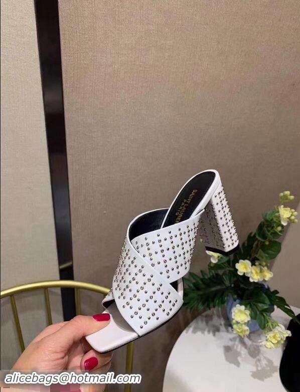 Low Price Laurent Heel 6.5cm/9cm Leather Loulou Mules Y93510 Studded White