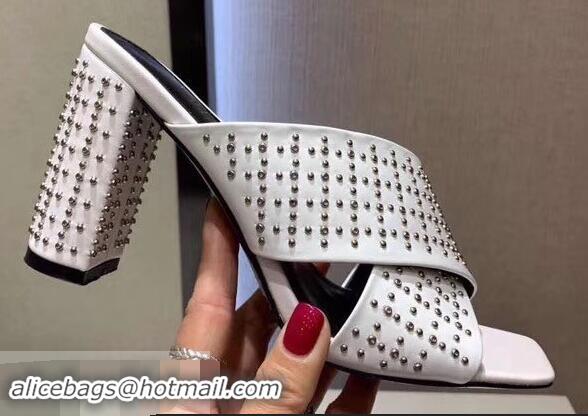 Low Price Laurent Heel 6.5cm/9cm Leather Loulou Mules Y93510 Studded White