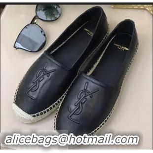 Shop Promotional Saint Laurent YSL Logo Leather Espadrilles Y93001 Black