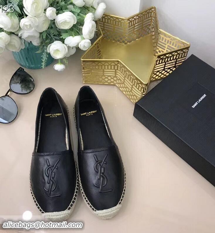 Shop Promotional Saint Laurent YSL Logo Leather Espadrilles Y93001 Black