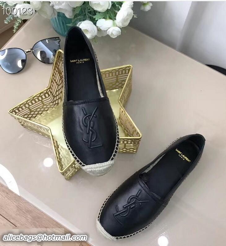 Shop Promotional Saint Laurent YSL Logo Leather Espadrilles Y93001 Black