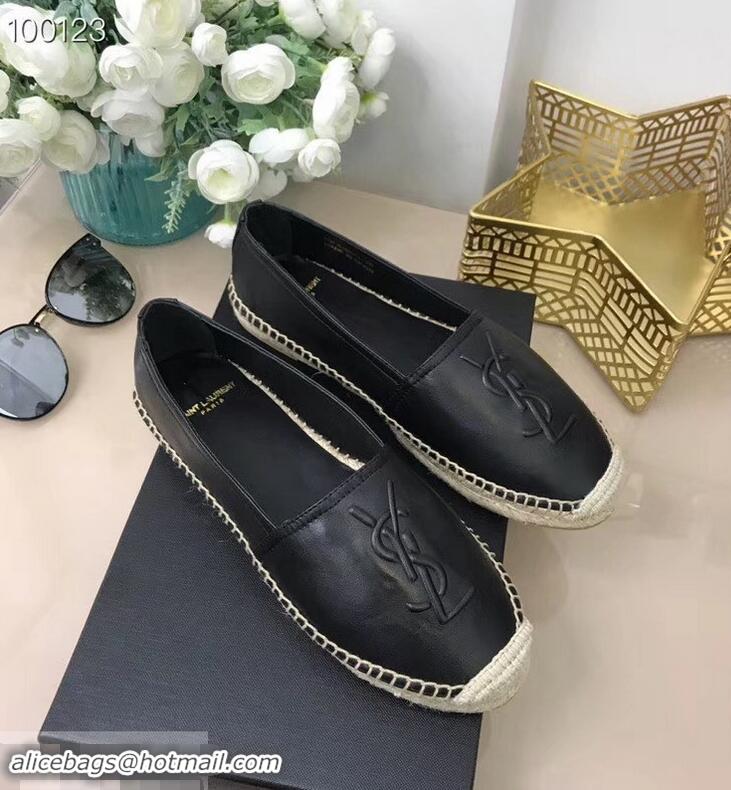 Shop Promotional Saint Laurent YSL Logo Leather Espadrilles Y93001 Black