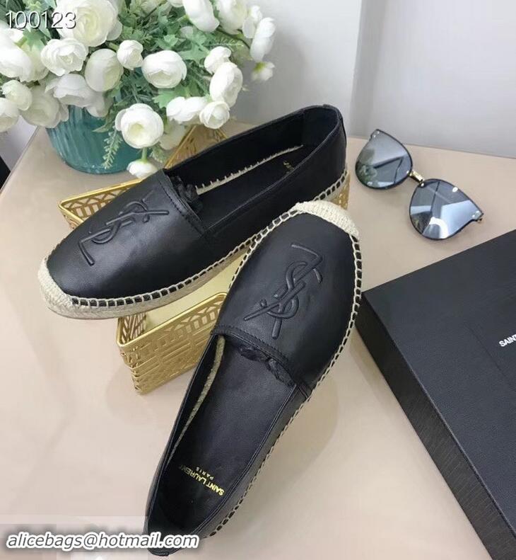 Shop Promotional Saint Laurent YSL Logo Leather Espadrilles Y93001 Black