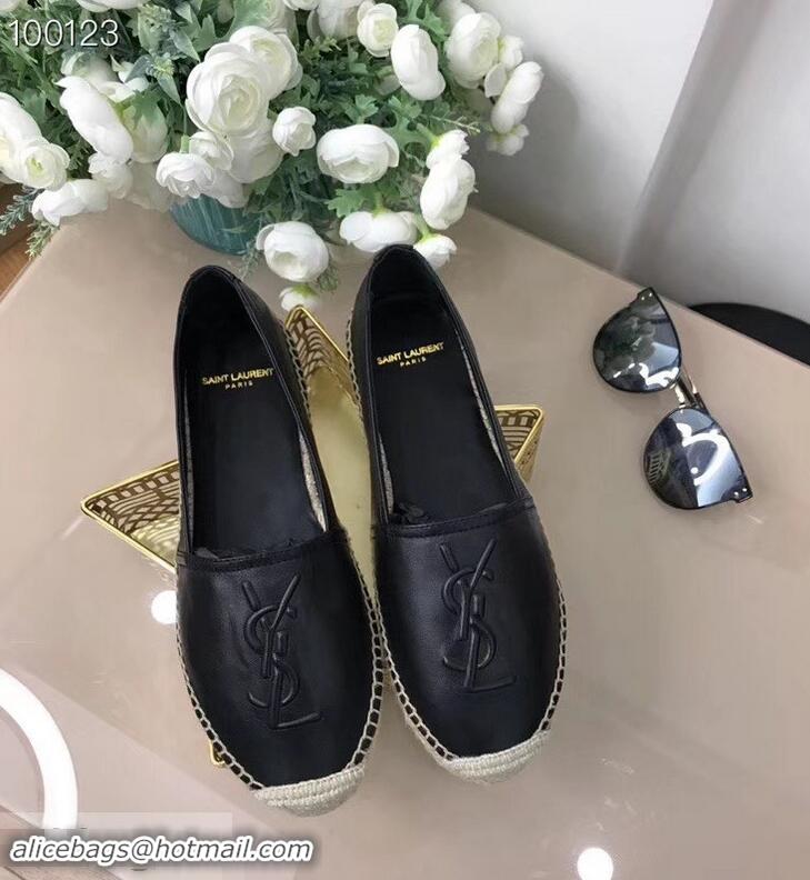 Shop Promotional Saint Laurent YSL Logo Leather Espadrilles Y93001 Black