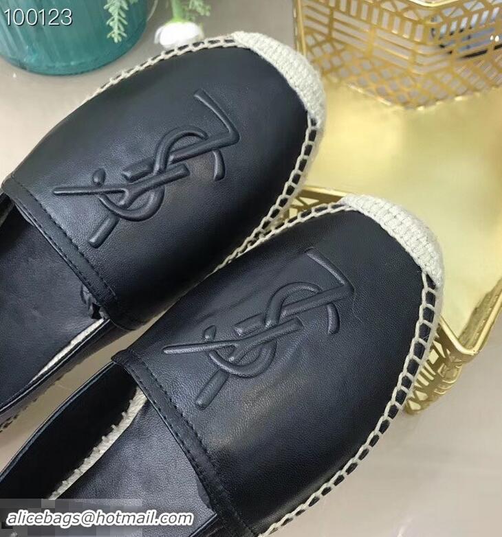 Shop Promotional Saint Laurent YSL Logo Leather Espadrilles Y93001 Black