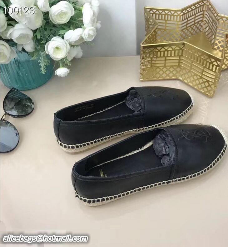 Shop Promotional Saint Laurent YSL Logo Leather Espadrilles Y93001 Black