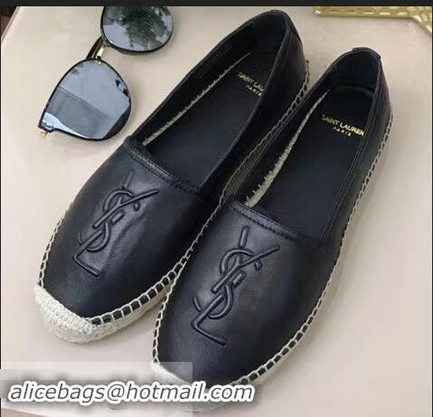 Shop Promotional Saint Laurent YSL Logo Leather Espadrilles Y93001 Black