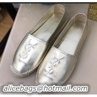 Discount Design Saint Laurent YSL Logo Leather Espadrilles Y93001 Silver