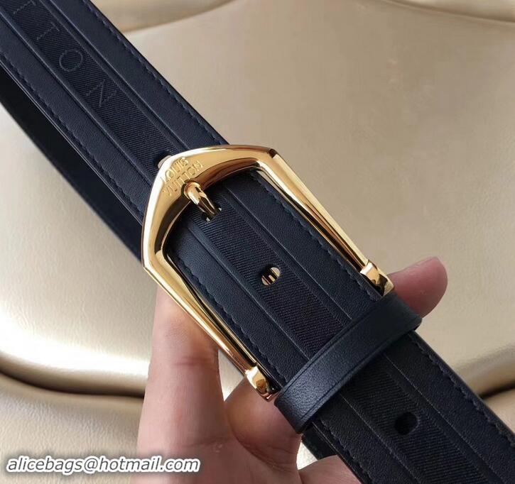 Top Quality Louis Vuitton Calfskin Stripe Trim Belt 6210123 Black/Gold