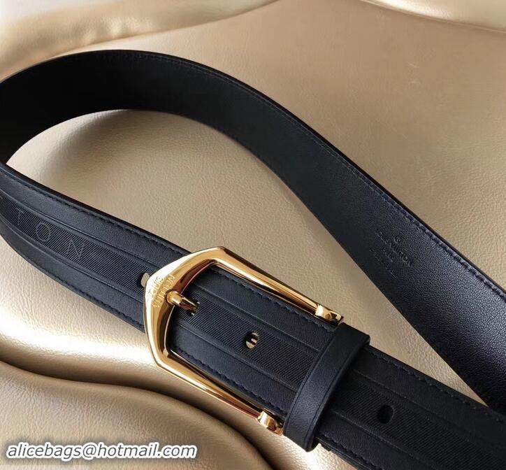 Top Quality Louis Vuitton Calfskin Stripe Trim Belt 6210123 Black/Gold