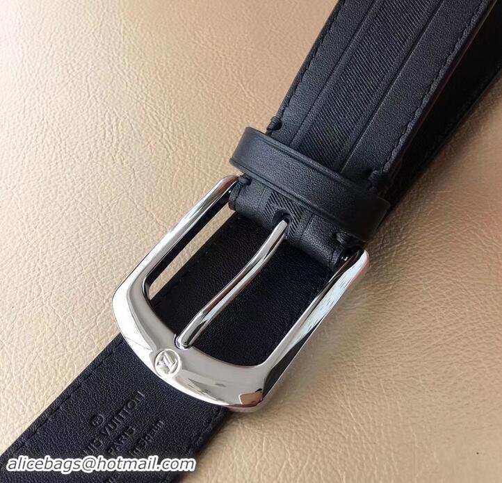 Good Product Louis Vuitton Calfskin Stripe Trim Belt 6210123 Black/Silver