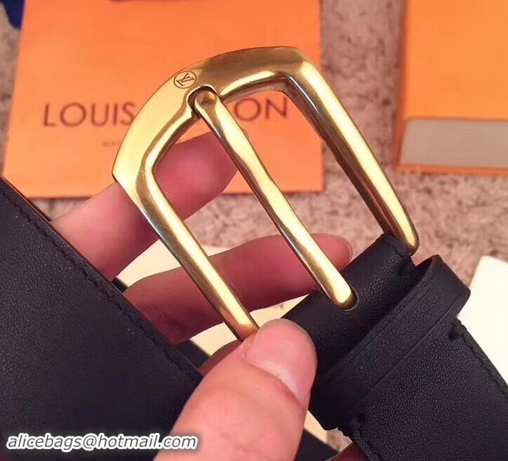 Best Quality Louis Vuitton Width 3.5cm Smooth Calfskin Square Buckle Belt 621014 Black/Gold