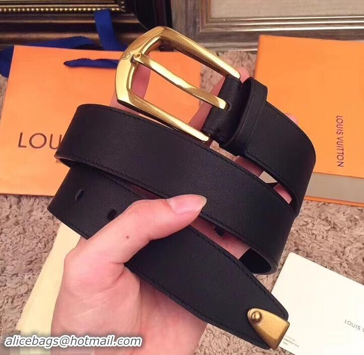 Best Quality Louis Vuitton Width 3.5cm Smooth Calfskin Square Buckle Belt 621014 Black/Gold