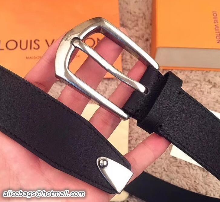 Popular Louis Vuitton Width 3.5cm Smooth Calfskin Square Buckle Belt 621014 Black/Silver