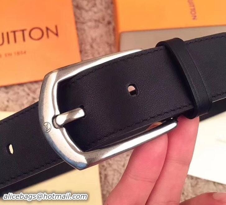 Popular Louis Vuitton Width 3.5cm Smooth Calfskin Square Buckle Belt 621014 Black/Silver