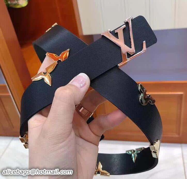 Popular Style Louis Vuitton LV Iconic Metallic Flowers Belt 30MM M9310U Black