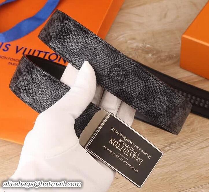 Cheap Price Louis Vuitton Damier Graphite/Damier Ebene Canvas Belt 3.5cm Width Silver Hardware 931011