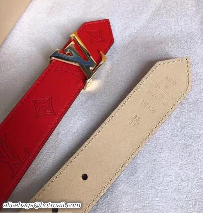 Classic Hot Louis Vuitton Monogram Vernis Leather Belt 30mm Width Red 931018