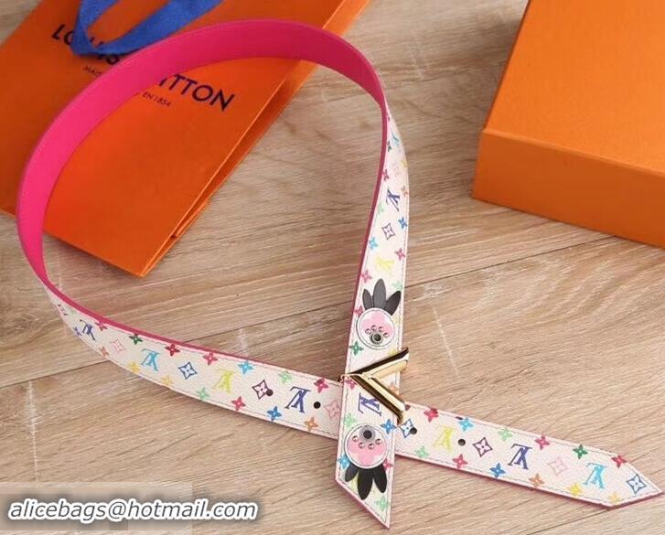 Grade Louis Vuitton Monogram Leather Belt with Patch 40mm Width 931022 White/Pink