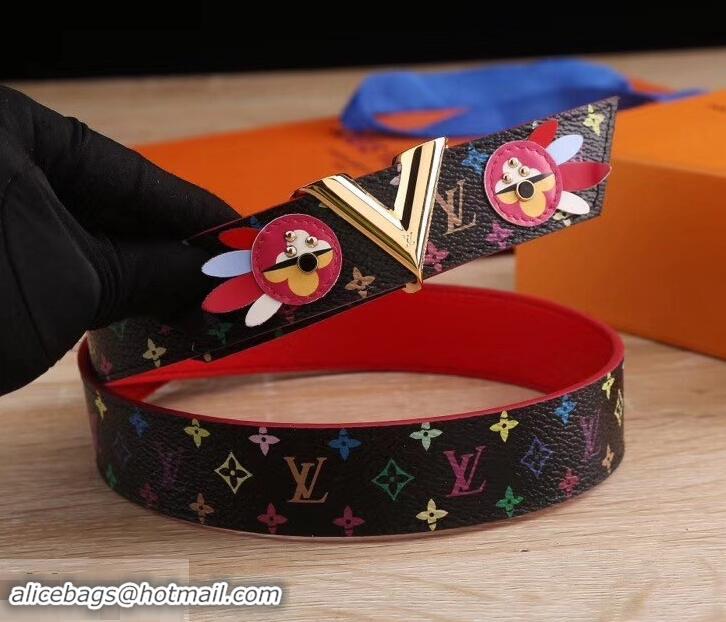 Luxury Louis Vuitton Monogram Leather Belt with Patch 40mm Width 931022 Black/Red