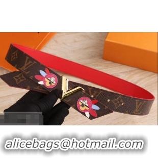 Fashion Louis Vuitton Monogram Leather Belt with Patch 40mm Width 931022 Dark Brown/Red