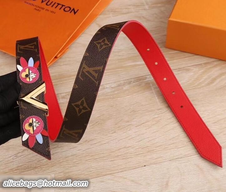 Fashion Louis Vuitton Monogram Leather Belt with Patch 40mm Width 931022 Dark Brown/Red