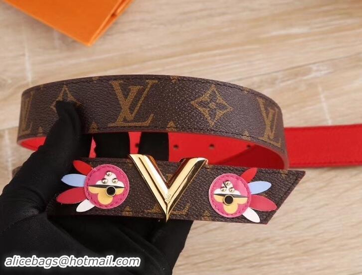 Fashion Louis Vuitton Monogram Leather Belt with Patch 40mm Width 931022 Dark Brown/Red