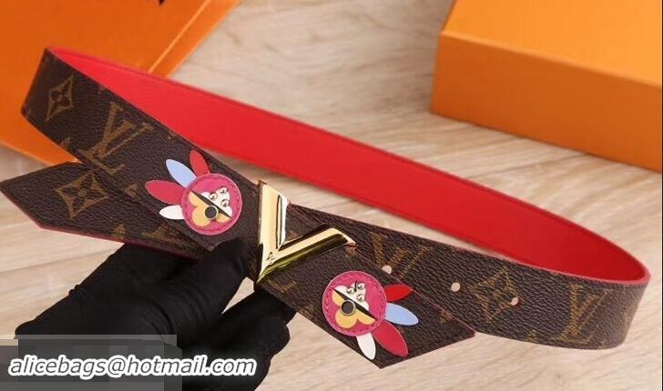 Fashion Louis Vuitton Monogram Leather Belt with Patch 40mm Width 931022 Dark Brown/Red