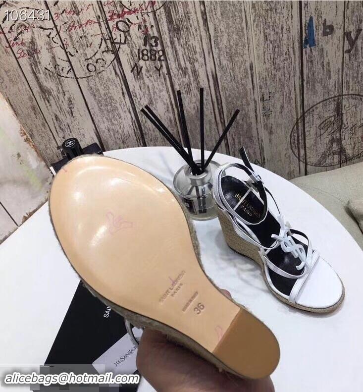 Imitation Saint Laurent Heel 10.5cm Cassandra Wedge Espadrilles Sandals Y93630 White With YSL Logo 2019