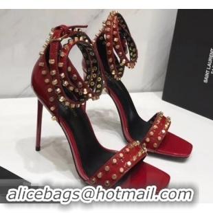 Imitation Saint Laurent Heel 11cm Amber Studs Patent Leather Sandals Y93701 Red 2019