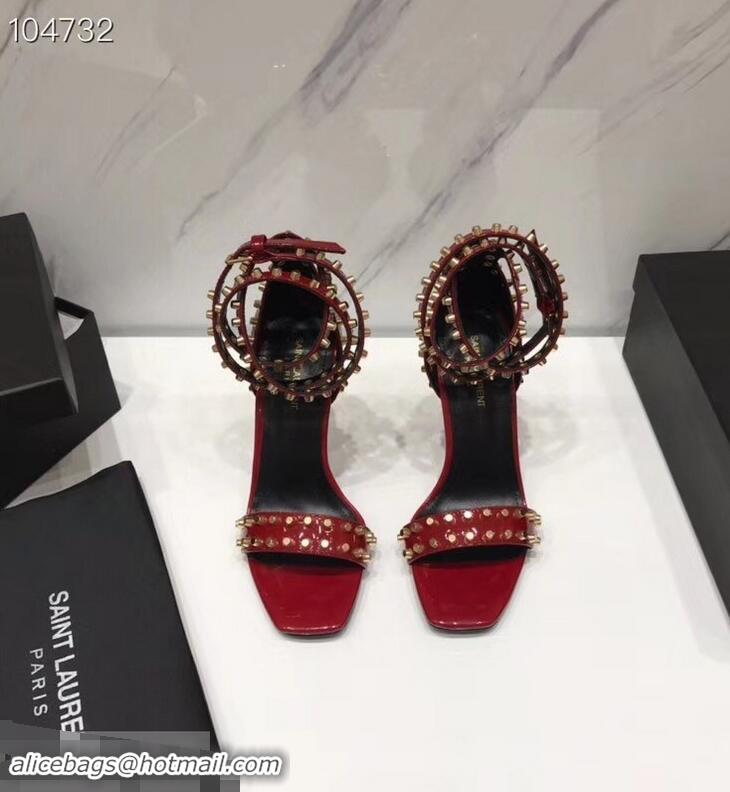 Imitation Saint Laurent Heel 11cm Amber Studs Patent Leather Sandals Y93701 Red 2019