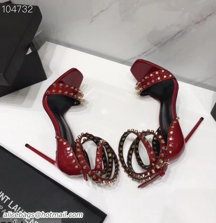 Imitation Saint Laurent Heel 11cm Amber Studs Patent Leather Sandals Y93701 Red 2019