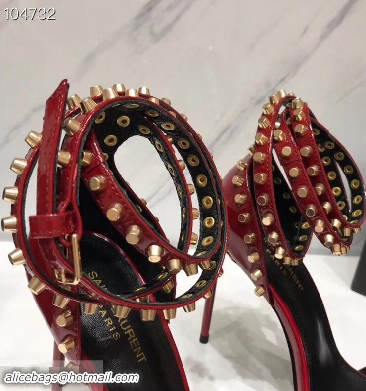 Imitation Saint Laurent Heel 11cm Amber Studs Patent Leather Sandals Y93701 Red 2019