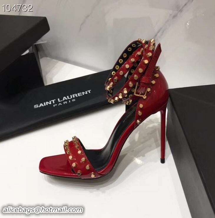 Imitation Saint Laurent Heel 11cm Amber Studs Patent Leather Sandals Y93701 Red 2019