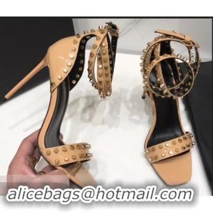 Wholesale Saint Laurent Heel 11cm Amber Studs Patent Leather Sandals Y93701 Apricot 2019