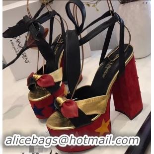 Buy Discount Saint Laurent Paige Platform Sandals Y96301 Red/Star 2019