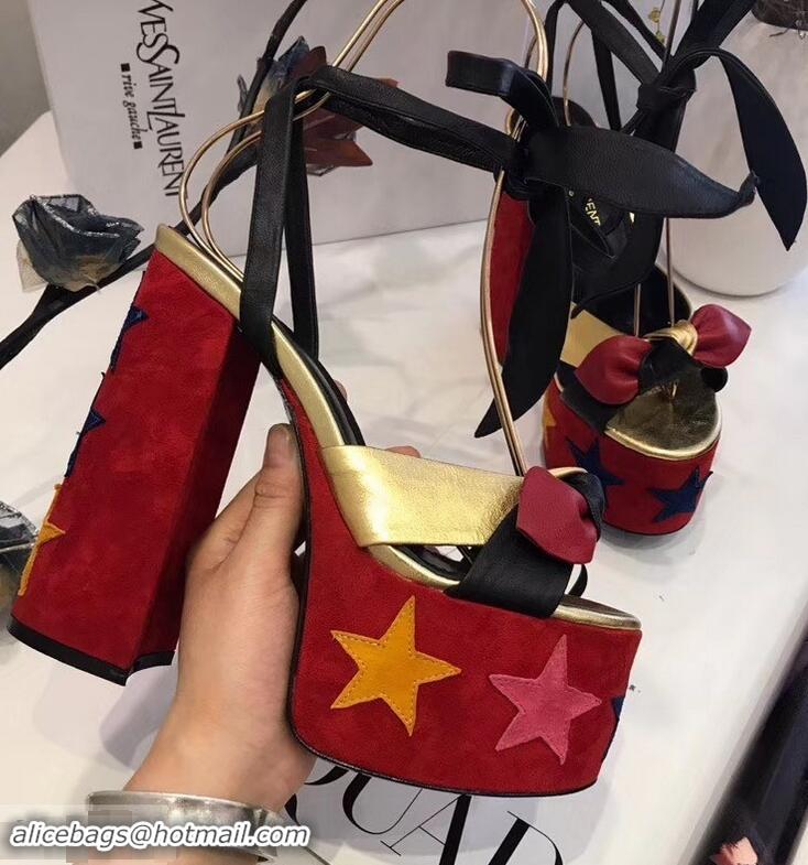 Buy Discount Saint Laurent Paige Platform Sandals Y96301 Red/Star 2019