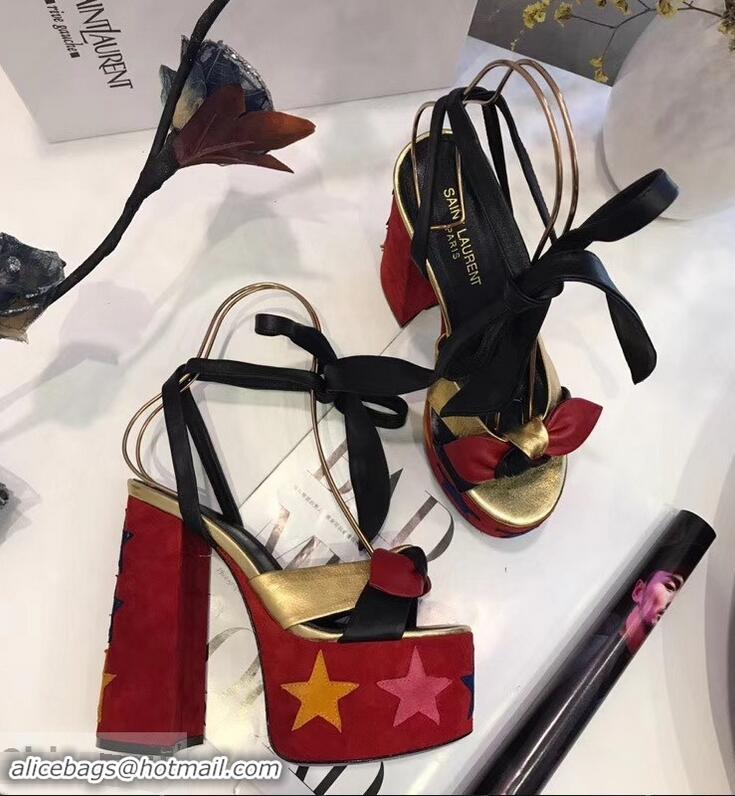 Buy Discount Saint Laurent Paige Platform Sandals Y96301 Red/Star 2019