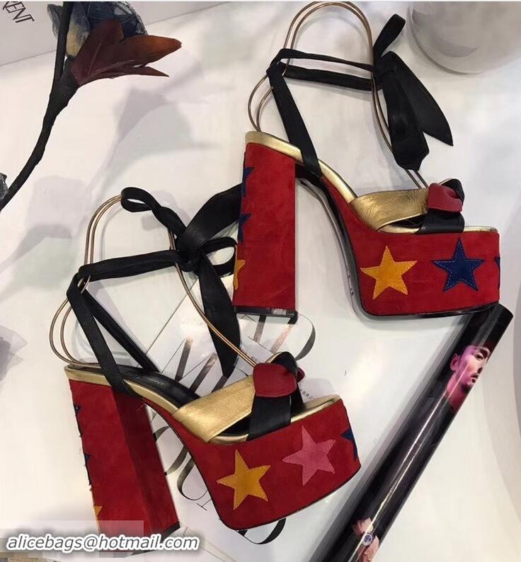 Buy Discount Saint Laurent Paige Platform Sandals Y96301 Red/Star 2019