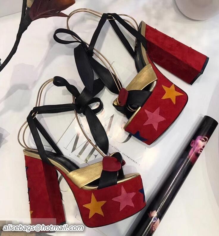 Buy Discount Saint Laurent Paige Platform Sandals Y96301 Red/Star 2019