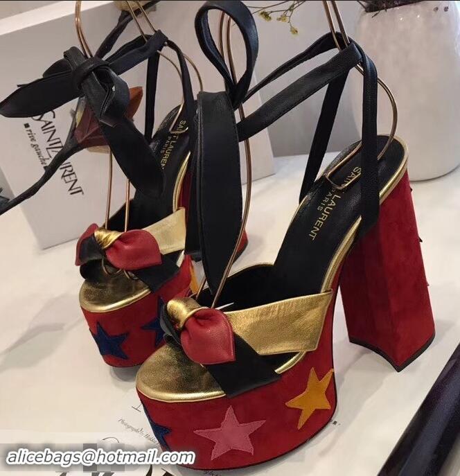 Buy Discount Saint Laurent Paige Platform Sandals Y96301 Red/Star 2019